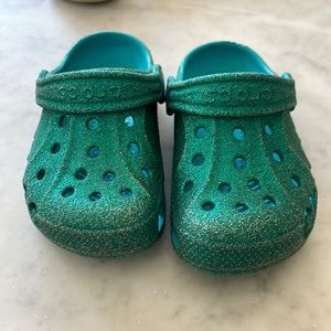 Emerald green glitter crocs